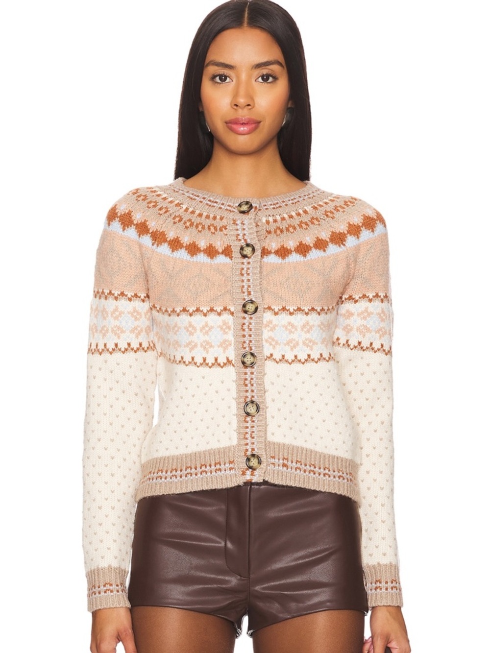 Heartloom Cream and sugar Tan Fair Isle Knit Cardigan Sweater